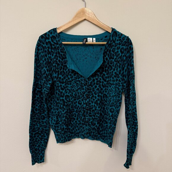 Divided by H & M Black and Blue Leopard Print Cardigan Size 8 - Picture 2 of 7